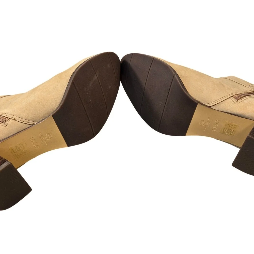 Marc Joseph New York Tan Suede Buckle Ankle Boots Womens 10.5 Block Heel Zipper